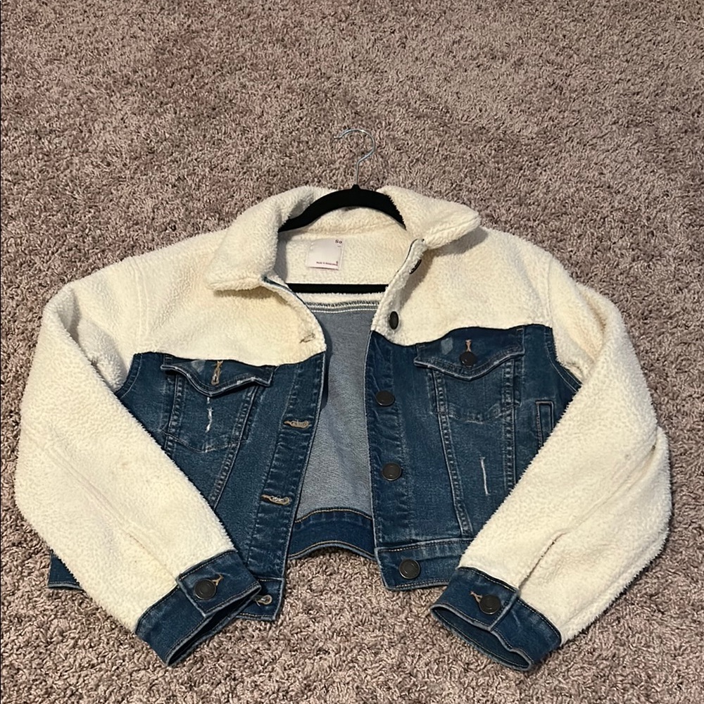 🌼🤍 SO Denim and Cream Sherpa Jacket Cropped